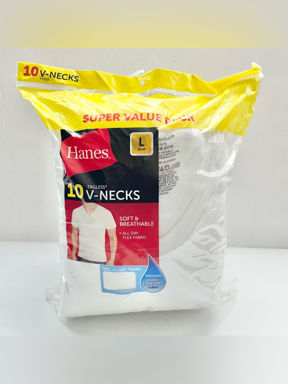 Hanes White V-Neck Undershirts Super Value Pack - 10 Count